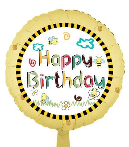 Bees Happy  Birthday Yellow Balloon