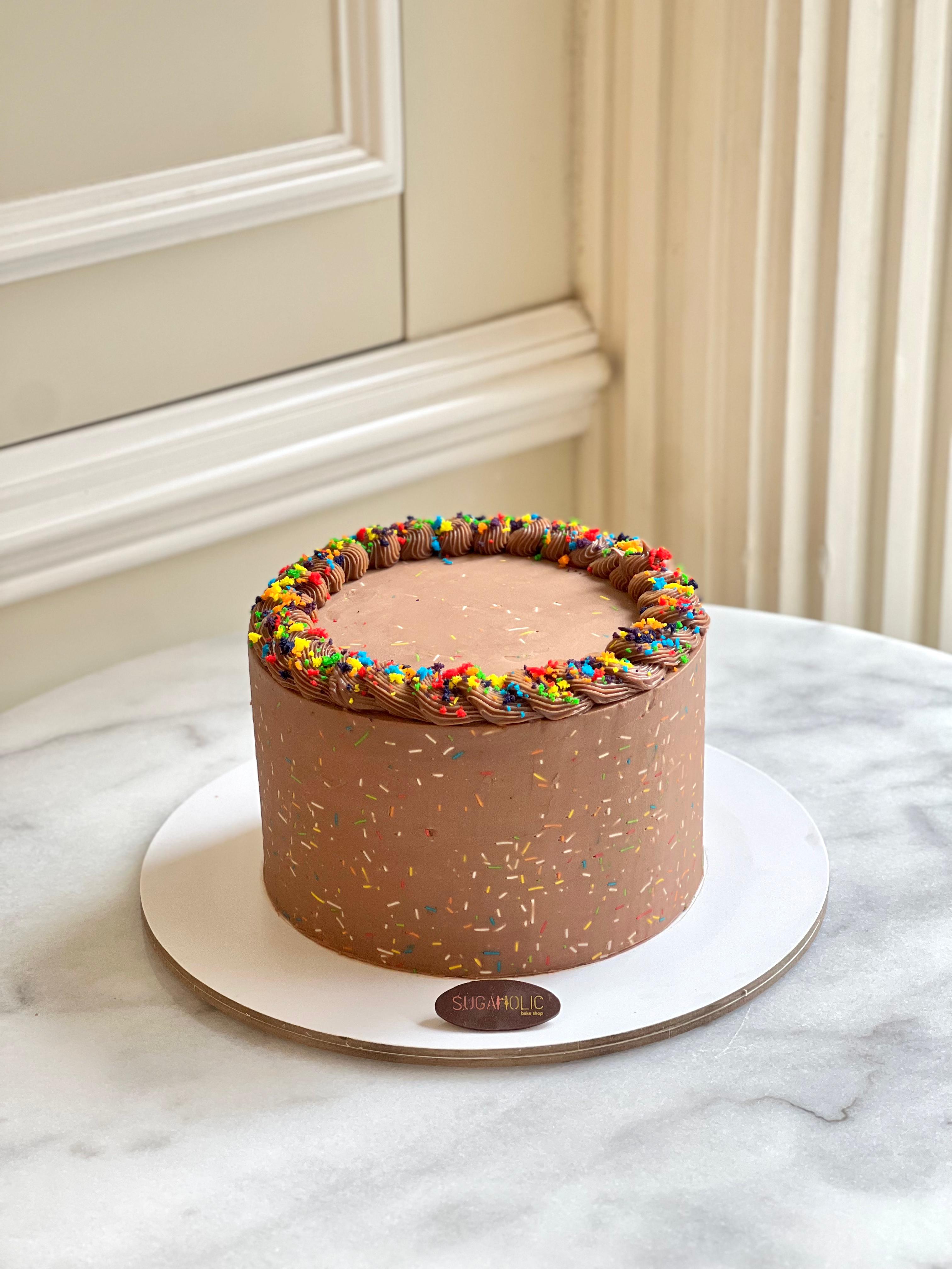 Rainbow Cake with Sprinkles (Chocolate Ganache)