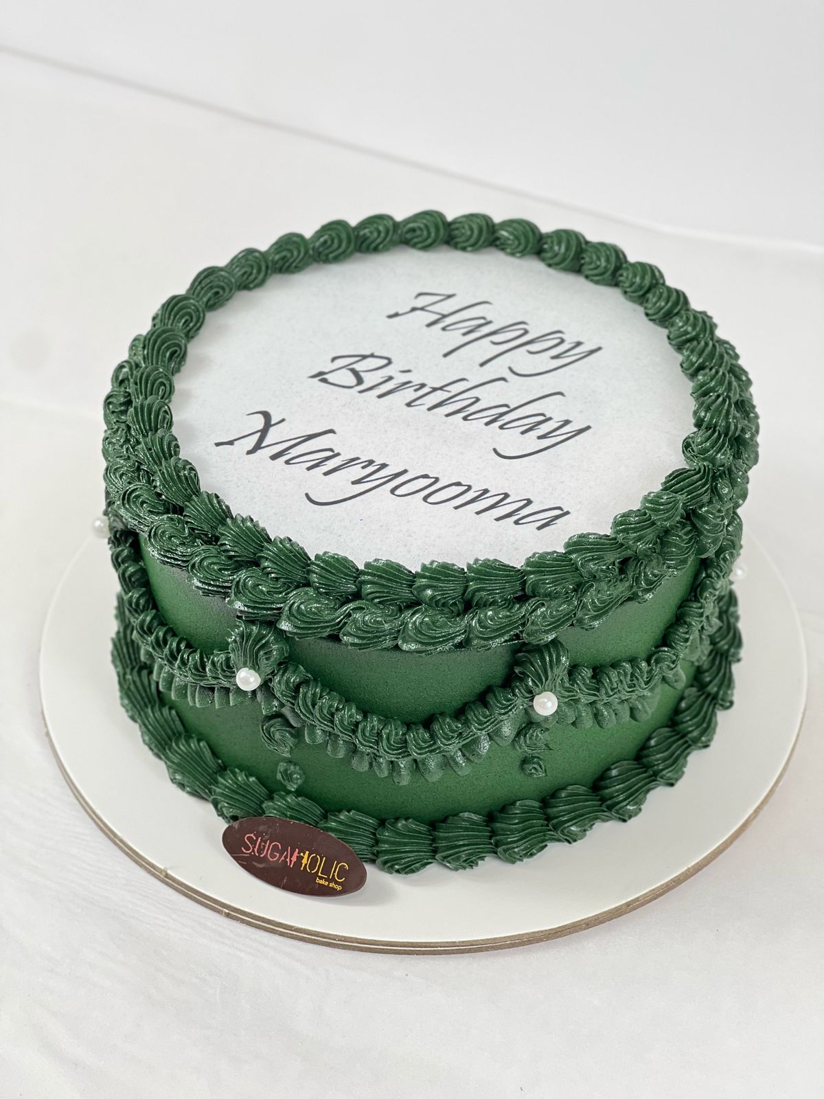 Green Vintage  Burnaway Buttercream Cake 