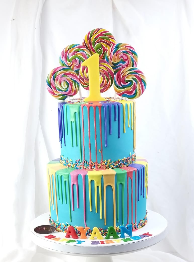 Candy Themed Blue Buttercream Cake