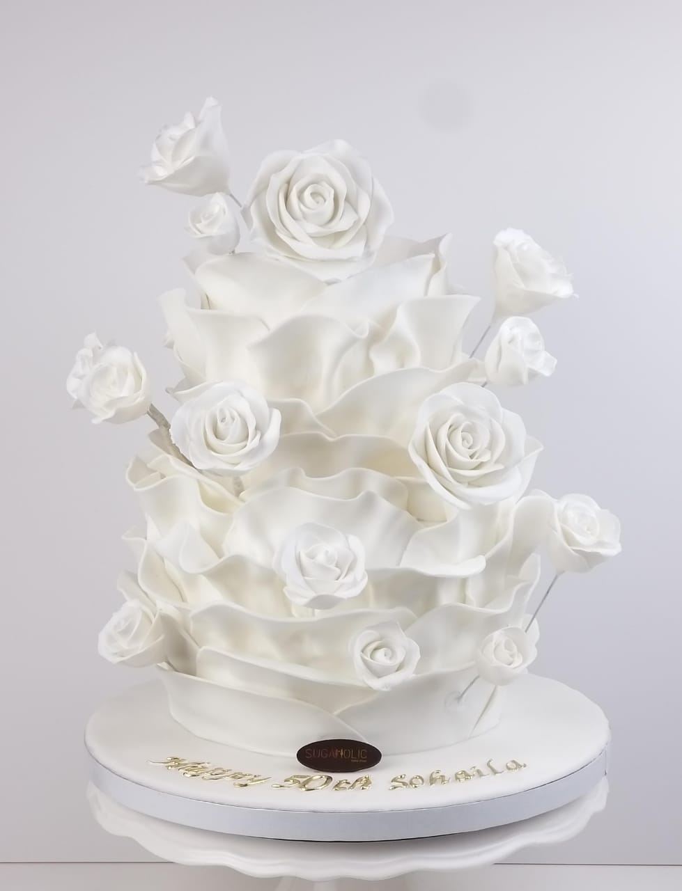 White Floral Ruffle Fondant Cake 