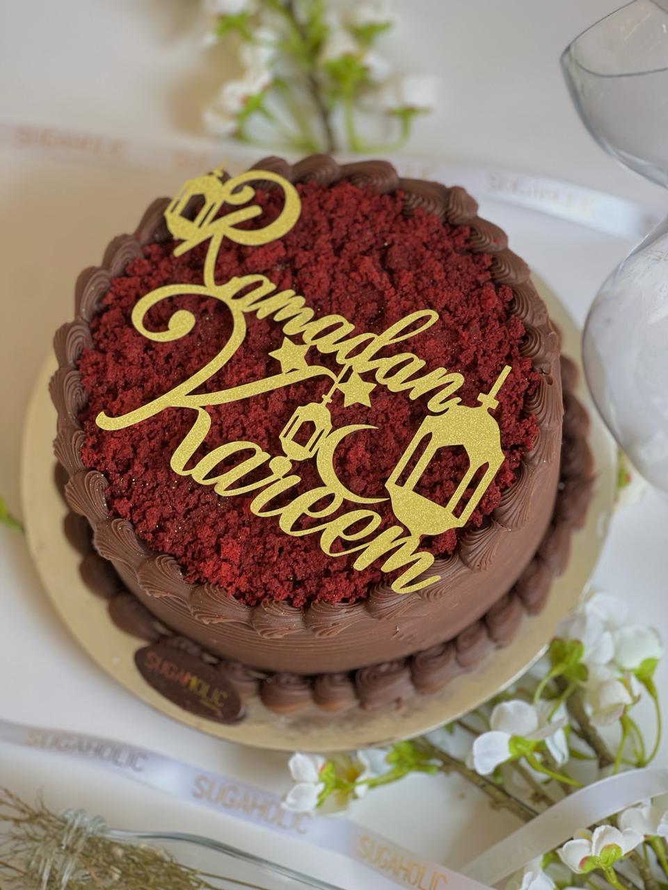 Red Velvet Cake with Chocolate Ganache and With Ramadan Kareem Topper 