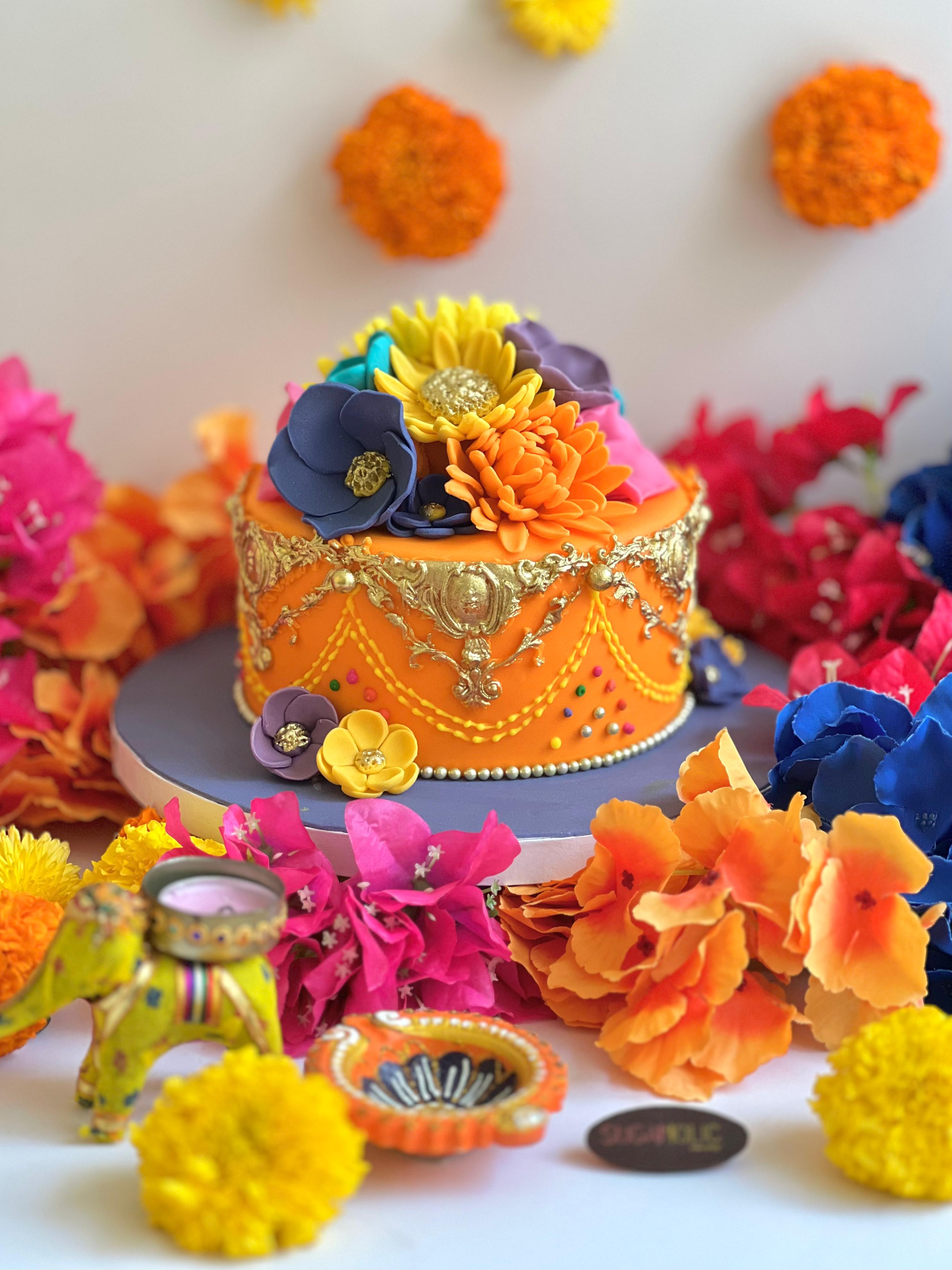 Diwali  Orange Fondant Cake
