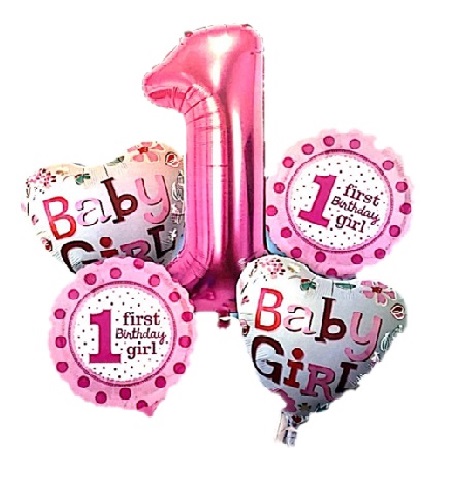 1 First Birthday Girl Foil Balloon Set
