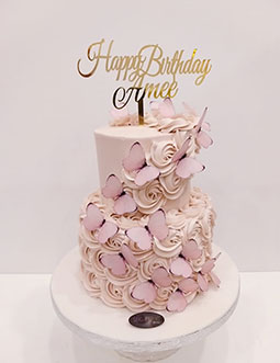 Pink Butterfly topper Buttercream Cake
