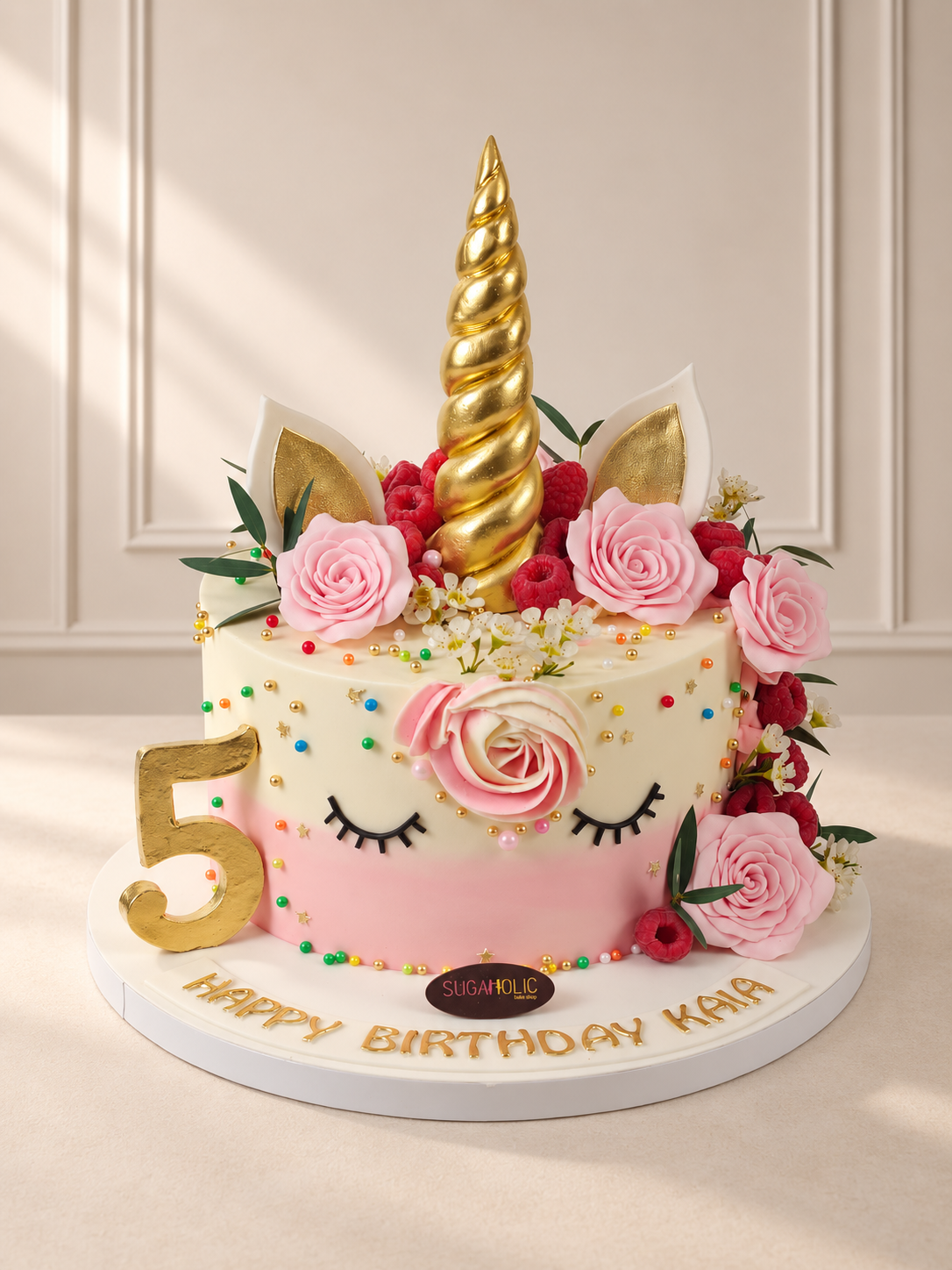 Floral Gold Horn Unicorn Buttercream Cake