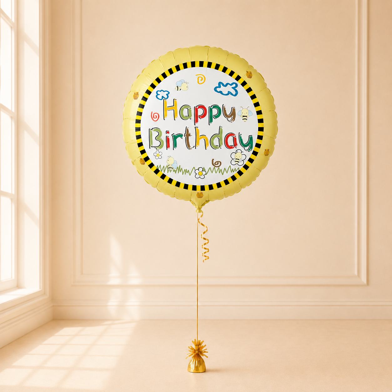 Bees Happy Birthday Yellow Balloon