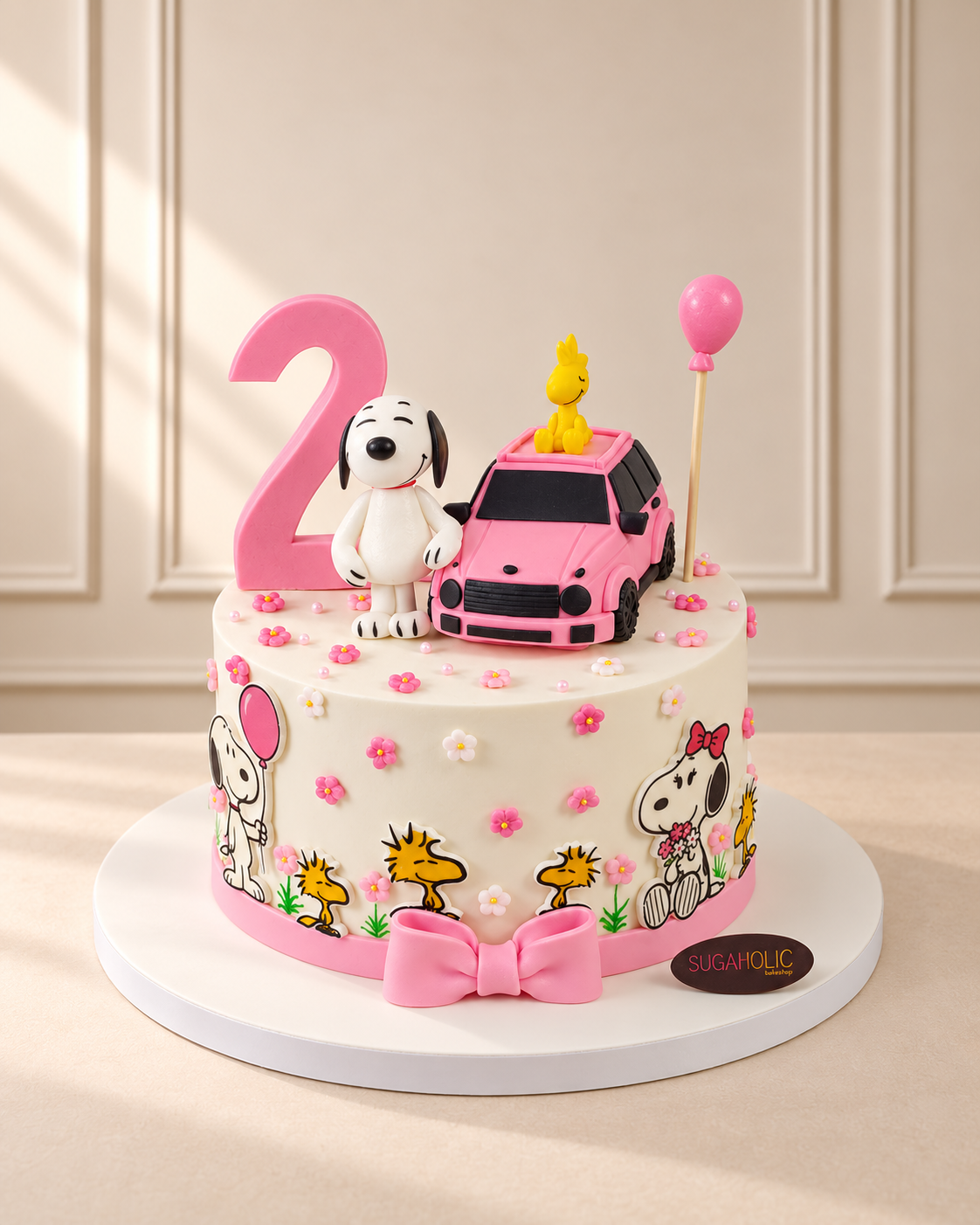 Pink Snoopy Car Buttercream Cake