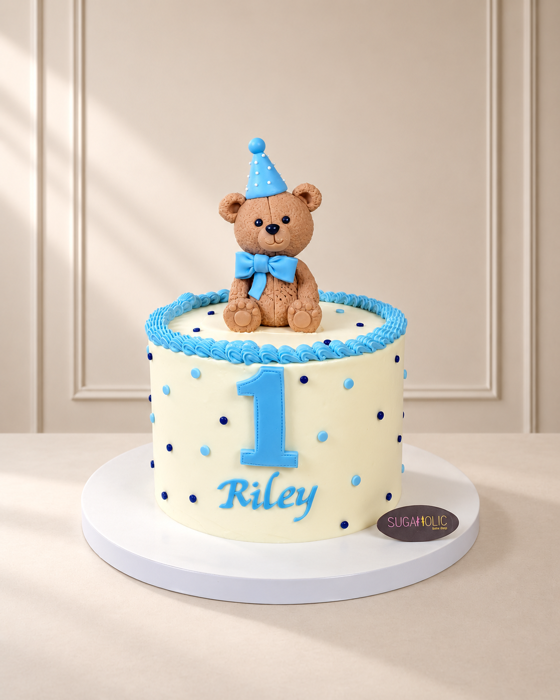 Blue Party Teddy Bear Buttercream Cake