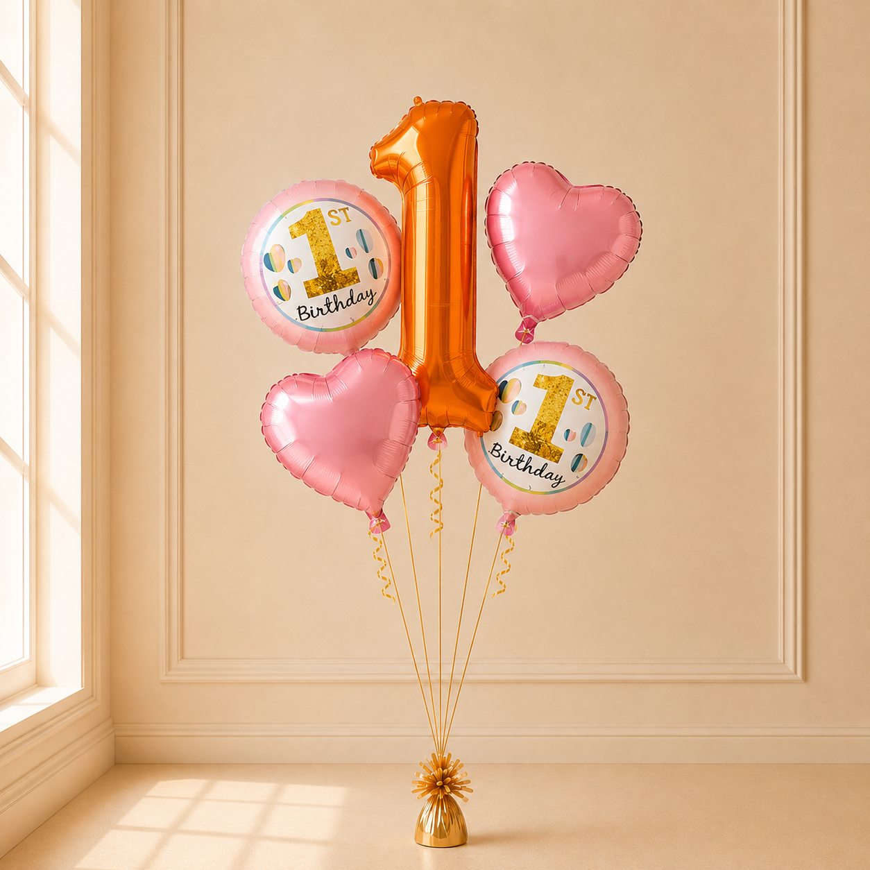 Age 1 pink and gold bunch
